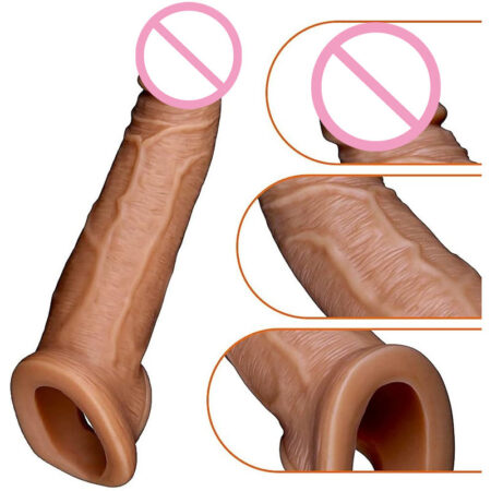 India's Best Realistic Silicone Penis Extender & Erection Enhancement Sleeve - Reusable Black Condom Penis Sleeve Adult Men Sex Toys
